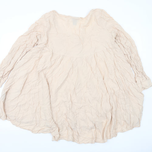 H&M Women Beige Tunic Blouse Size 14 Long Sleeve Viscose