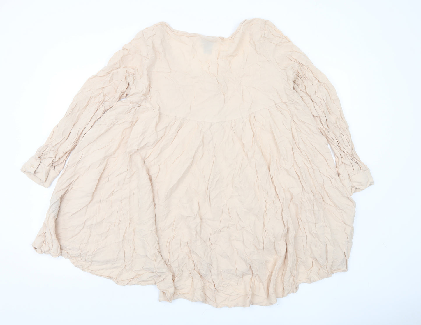 H&M Women Beige Tunic Blouse Size 14 Long Sleeve Viscose