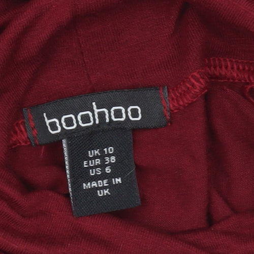 Boohoo Women Red Bodycon Roll Neck Long Sleeve Short Dress UK 10