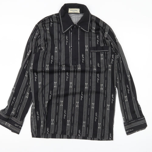 SUN 8COUL Men's Black Striped Button-Up Shirt M Long Sleeve Casual