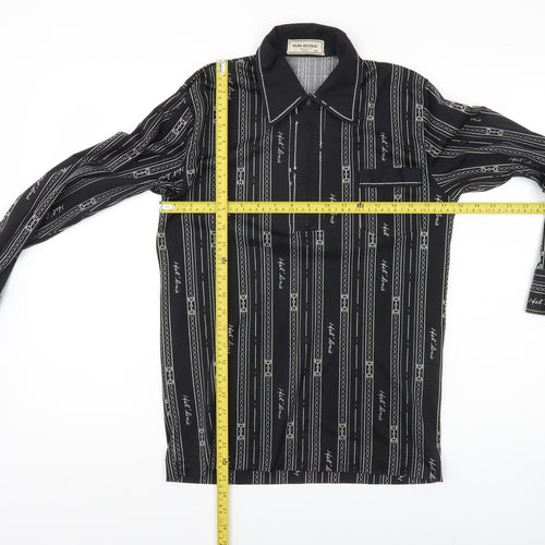 SUN 8COUL Men's Black Striped Button-Up Shirt M Long Sleeve Casual