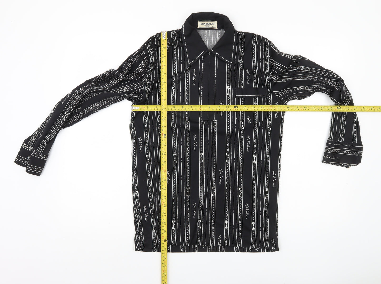 SUN 8COUL Men's Black Striped Button-Up Shirt M Long Sleeve Casual
