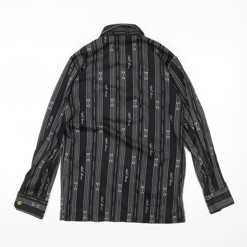 SUN 8COUL Men's Black Striped Button-Up Shirt M Long Sleeve Casual