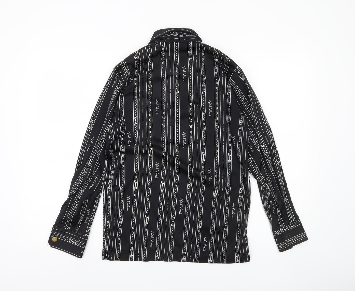 SUN 8COUL Men's Black Striped Button-Up Shirt M Long Sleeve Casual