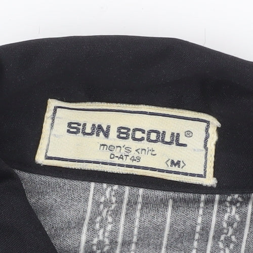 SUN 8COUL Men's Black Striped Button-Up Shirt M Long Sleeve Casual