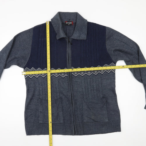 GUV'NORS Men's Blue Geometric Cable Knit Zip Cardigan Jumper M