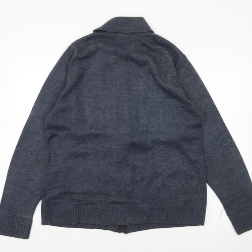 GUV'NORS Men's Blue Geometric Cable Knit Zip Cardigan Jumper M