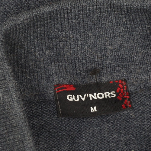 GUV'NORS Men's Blue Geometric Cable Knit Zip Cardigan Jumper M