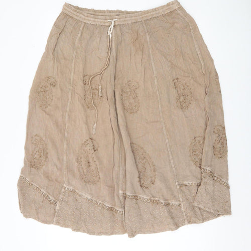 Saloos Women’s Beige Embroidered Viscose A-Line Skirt L Knee Length