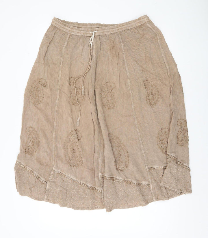 Saloos Women’s Beige Embroidered Viscose A-Line Skirt L Knee Length