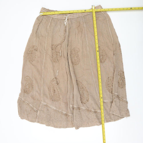 Saloos Women’s Beige Embroidered Viscose A-Line Skirt L Knee Length