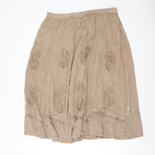 Saloos Women’s Beige Embroidered Viscose A-Line Skirt L Knee Length