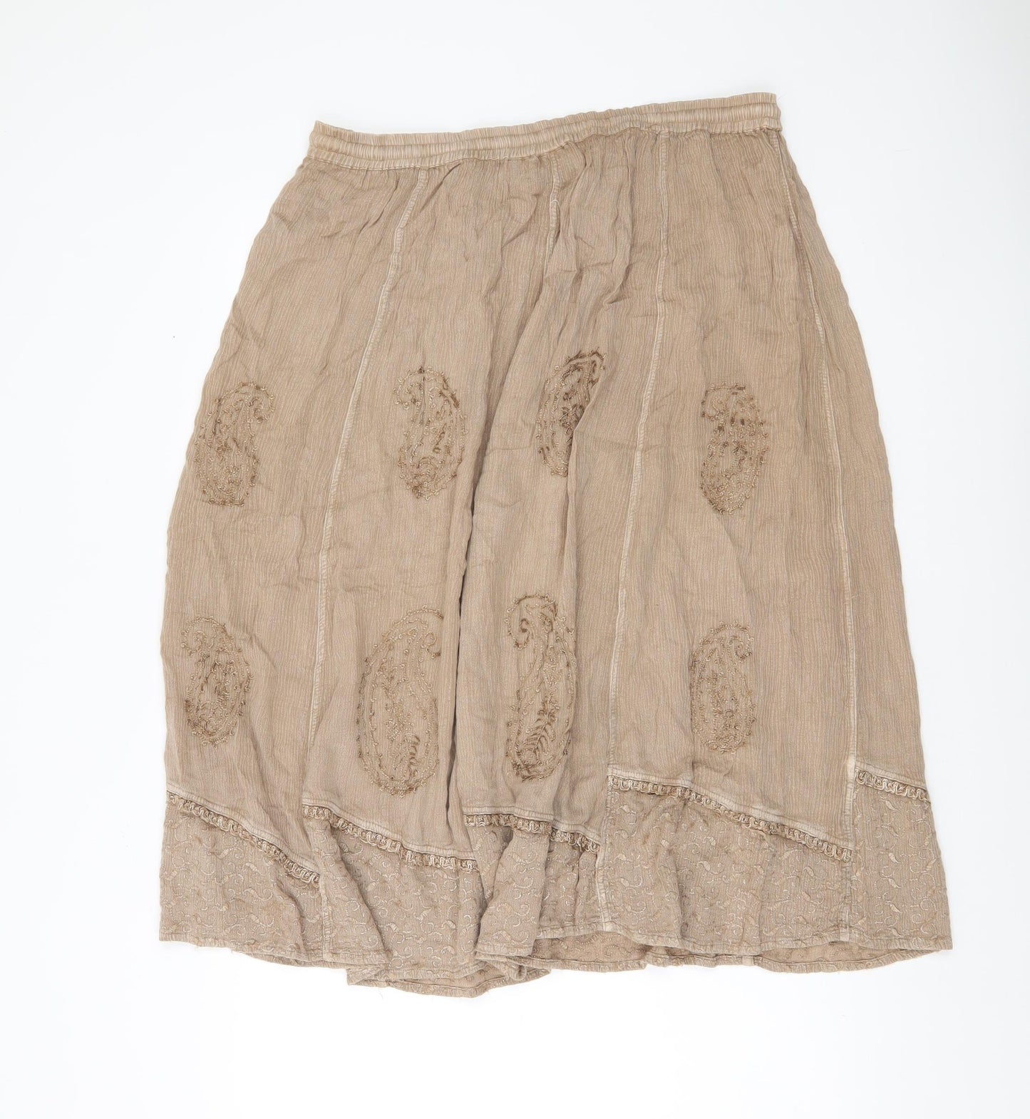 Saloos Women’s Beige Embroidered Viscose A-Line Skirt L Knee Length