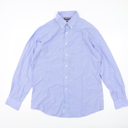 Kirkland Signature Men’s Blue Striped Shirt Size 16 Slim Fit Long Sleeve