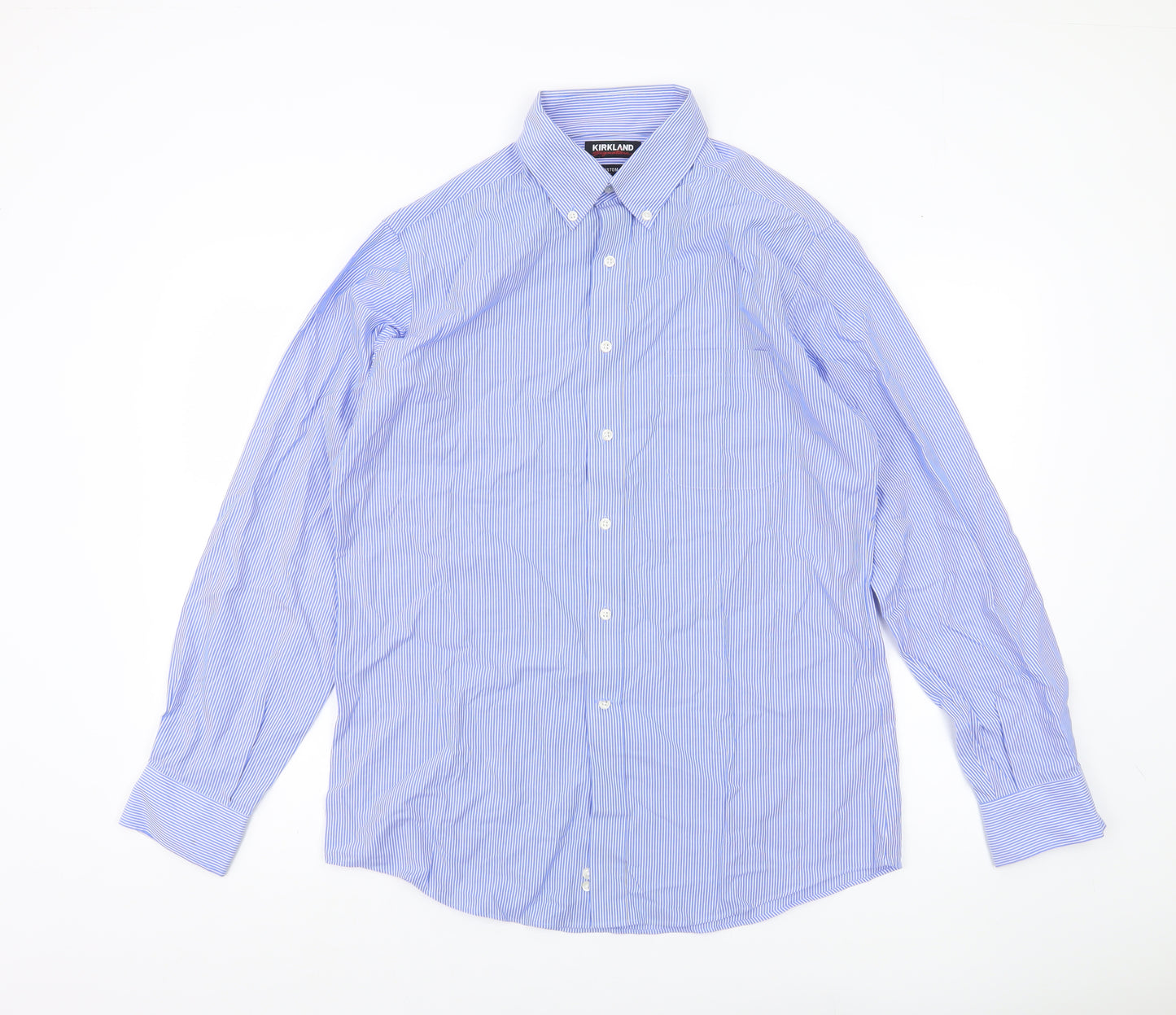 Kirkland Signature Men’s Blue Striped Shirt Size 16 Slim Fit Long Sleeve