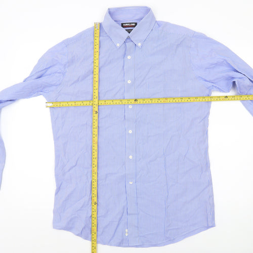 Kirkland Signature Men’s Blue Striped Shirt Size 16 Slim Fit Long Sleeve