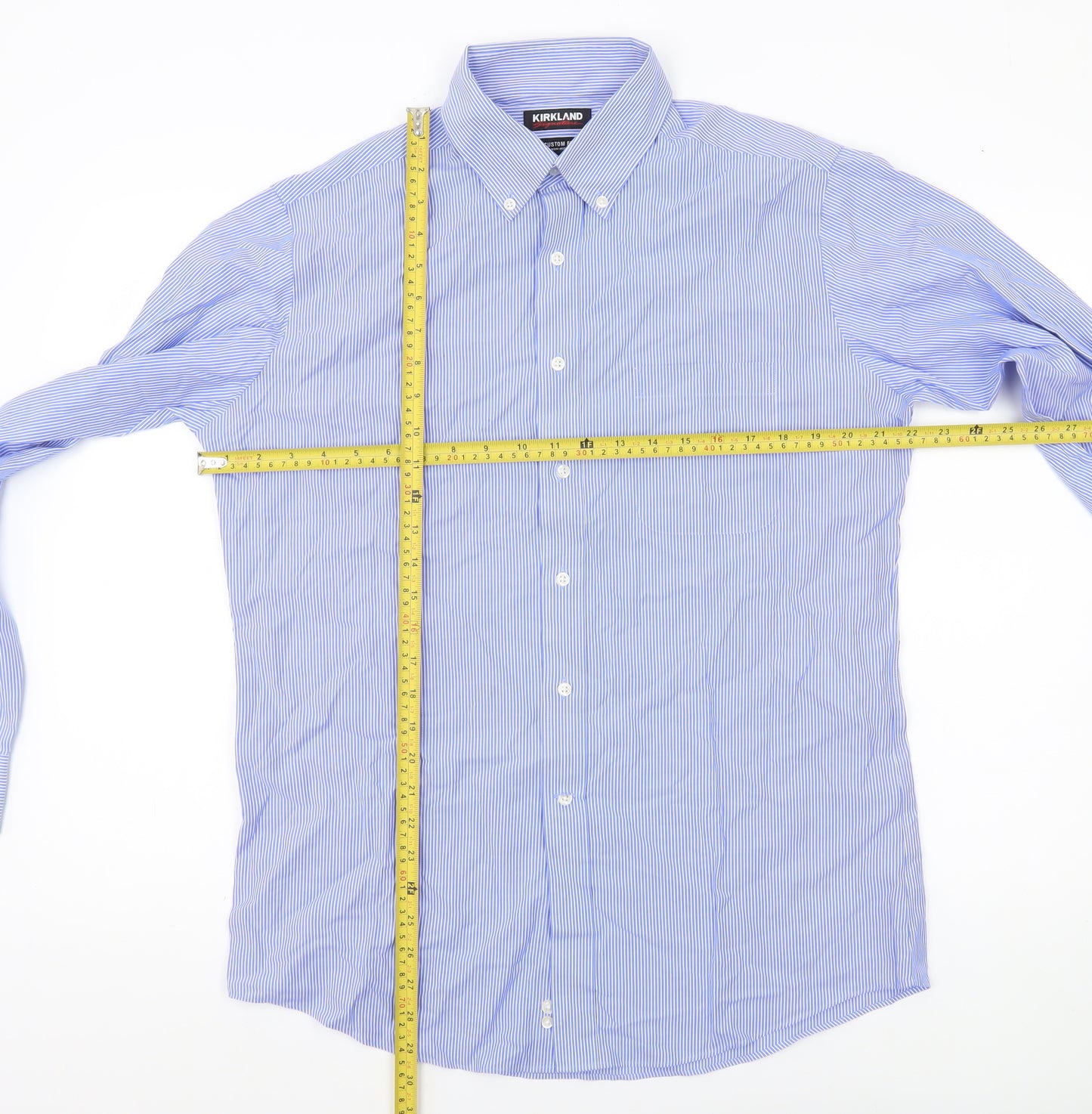 Kirkland Signature Men’s Blue Striped Shirt Size 16 Slim Fit Long Sleeve
