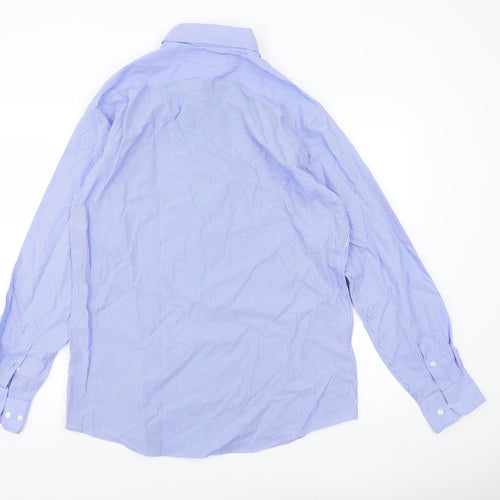 Kirkland Signature Men’s Blue Striped Shirt Size 16 Slim Fit Long Sleeve