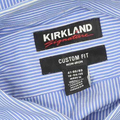 Kirkland Signature Men’s Blue Striped Shirt Size 16 Slim Fit Long Sleeve
