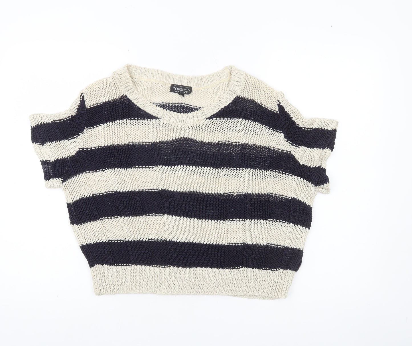 Topshop Women’s Black Beige Striped Knit V-Neck Jumper UK 10