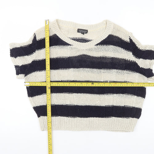 Topshop Women’s Black Beige Striped Knit V-Neck Jumper UK 10