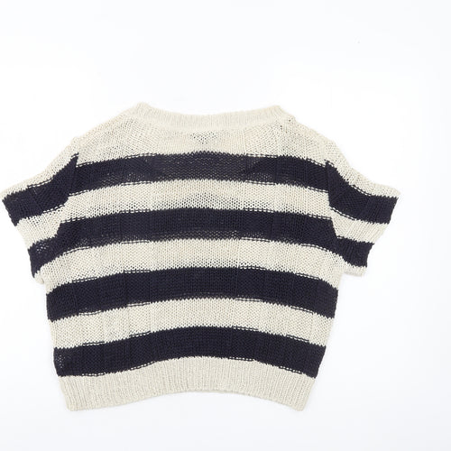 Topshop Women’s Black Beige Striped Knit V-Neck Jumper UK 10