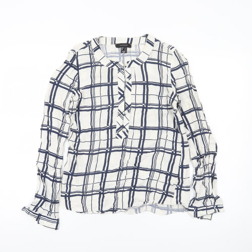 Atmosphere Women’s White Check Blouse UK 6 Long Sleeve Viscose