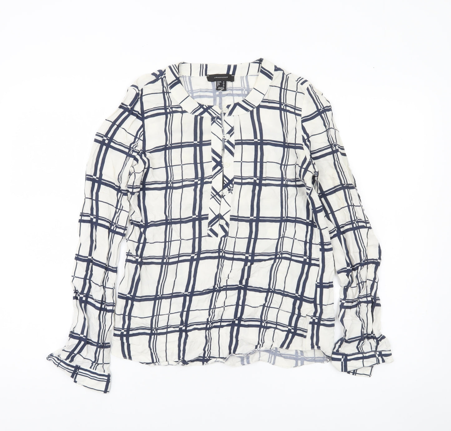 Atmosphere Women’s White Check Blouse UK 6 Long Sleeve Viscose
