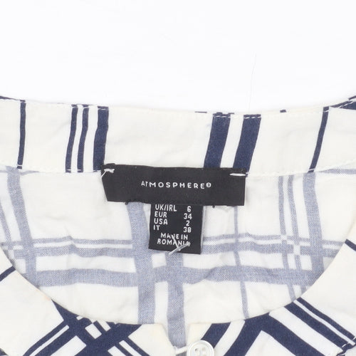 Atmosphere Women’s White Check Blouse UK 6 Long Sleeve Viscose