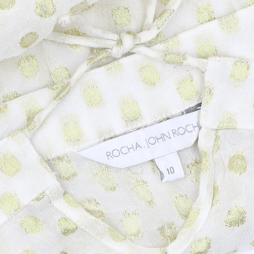 Rocha John Rocha Womens Ivory Polka Dot Sheer Blouse Size 10