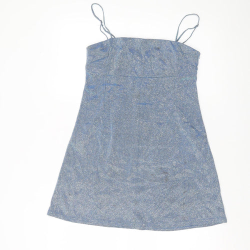 MOMOKROM Women’s Blue Glitter Slip Dress Size 12 Party Cocktail