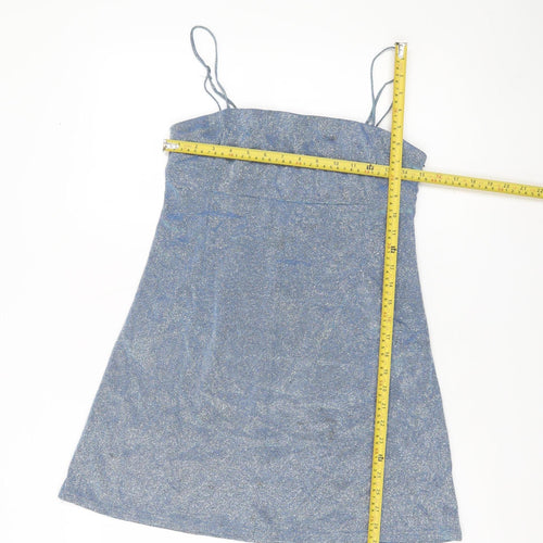 MOMOKROM Women’s Blue Glitter Slip Dress Size 12 Party Cocktail