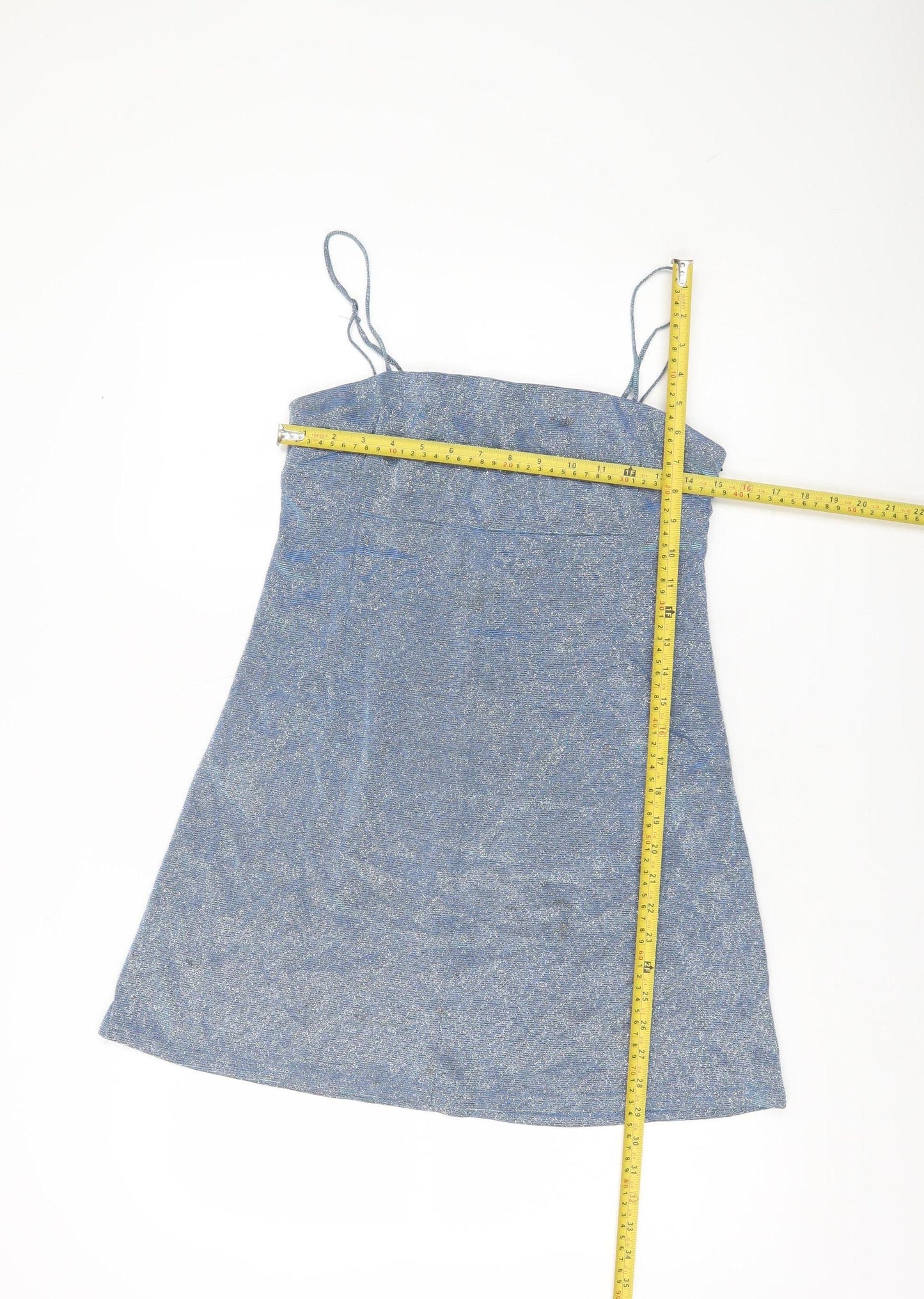 MOMOKROM Women’s Blue Glitter Slip Dress Size 12 Party Cocktail