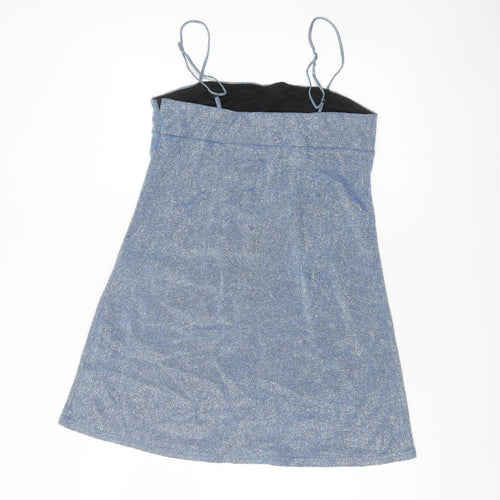 MOMOKROM Women’s Blue Glitter Slip Dress Size 12 Party Cocktail