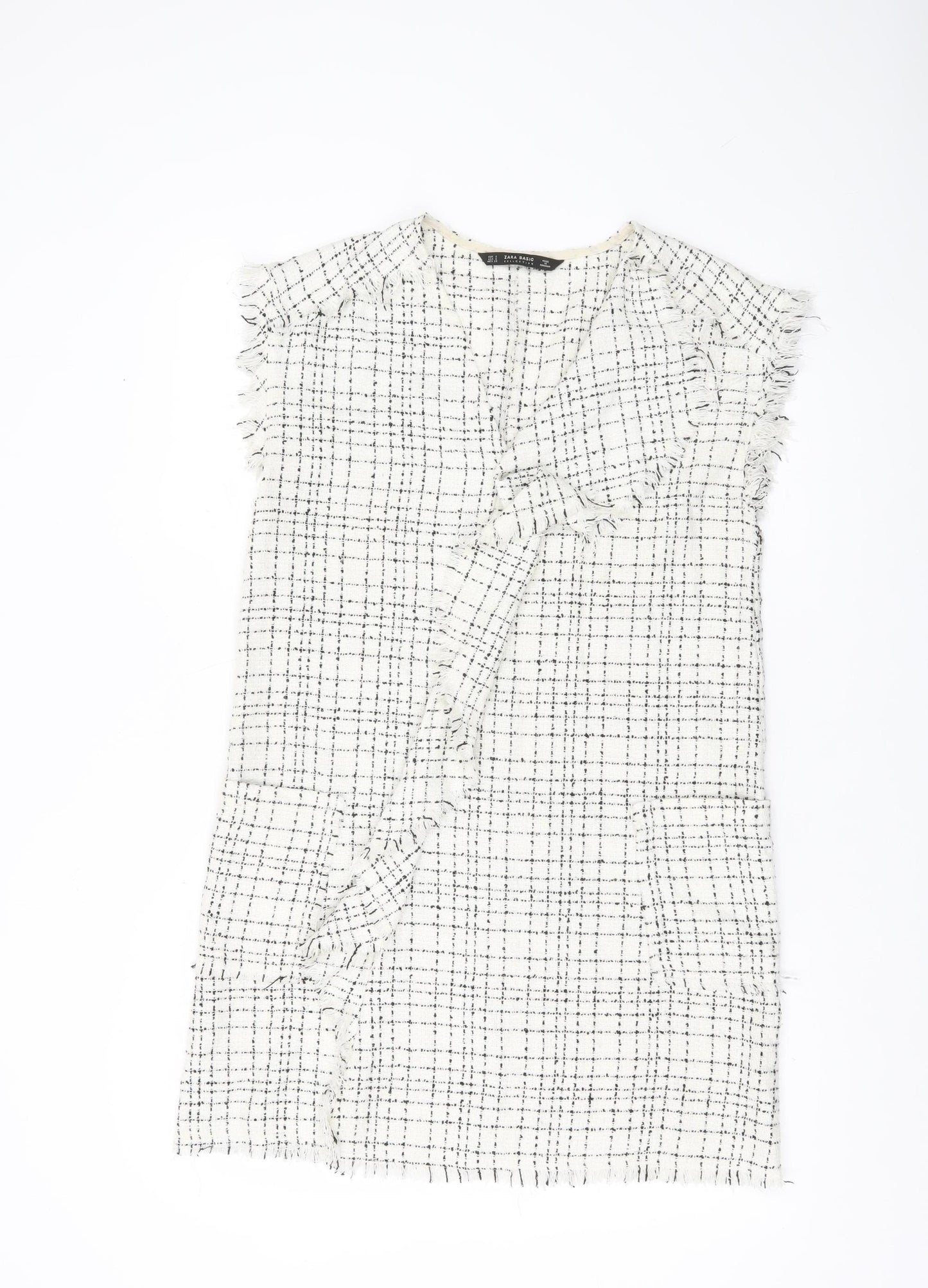 Zara Women White Check Sleeveless Shift Dress Size S Workwear