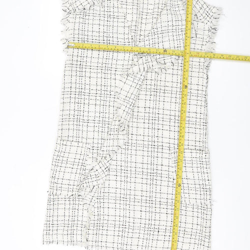 Zara Women White Check Sleeveless Shift Dress Size S Workwear