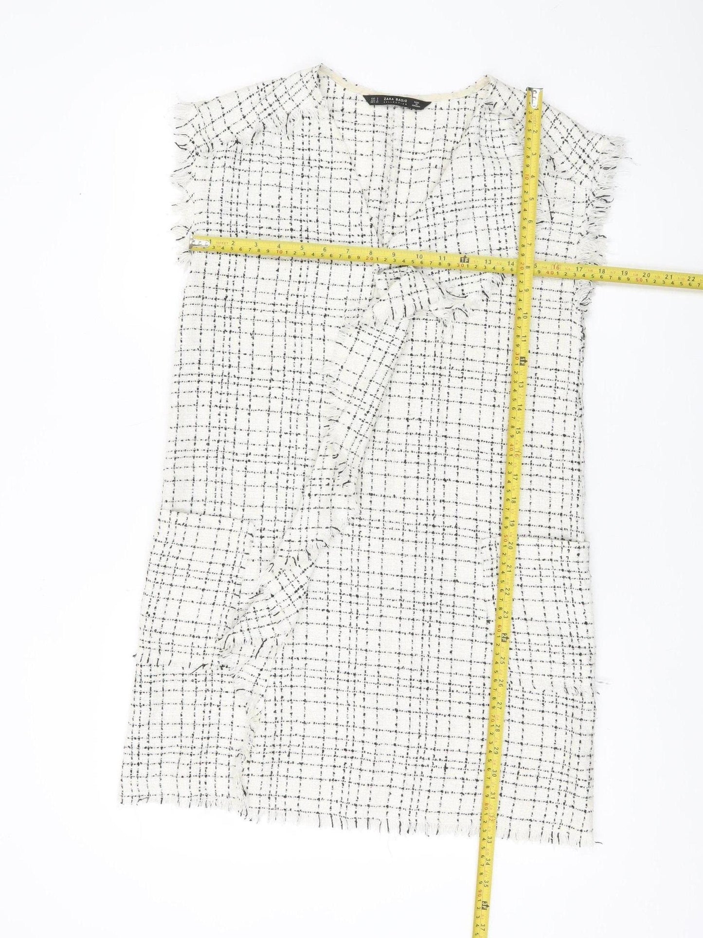 Zara Women White Check Sleeveless Shift Dress Size S Workwear