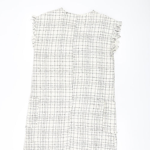 Zara Women White Check Sleeveless Shift Dress Size S Workwear