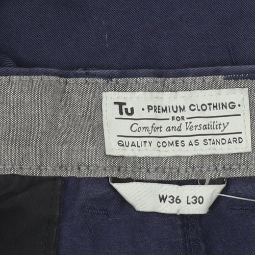 Tu Mens Blue Chino Trousers W36 L30 Straight Leg Cotton