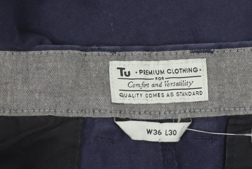 Tu Mens Blue Chino Trousers W36 L30 Straight Leg Cotton
