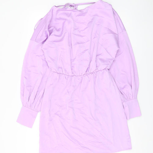In The Style Women Purple Size 10 Shift Dress Long Balloon Sleeve V-Neck