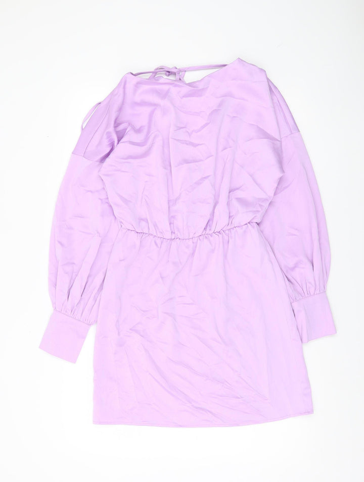 In The Style Women Purple Size 10 Shift Dress Long Balloon Sleeve V-Neck