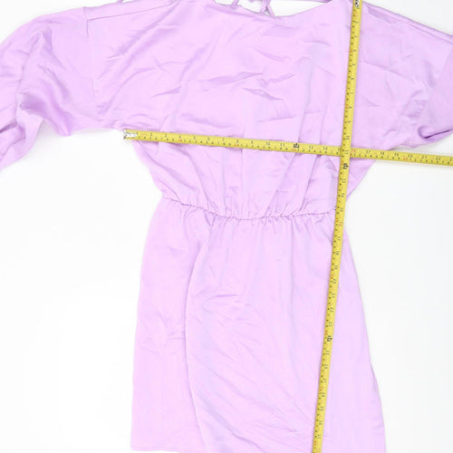 In The Style Women Purple Size 10 Shift Dress Long Balloon Sleeve V-Neck