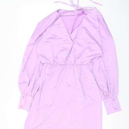In The Style Women Purple Size 10 Shift Dress Long Balloon Sleeve V-Neck