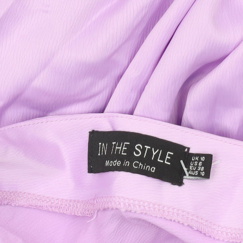 In The Style Women Purple Size 10 Shift Dress Long Balloon Sleeve V-Neck