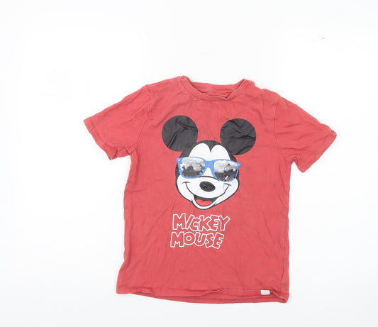 Front view of Gap Kids Disney Red Mickey Mouse Sequin T-Shirt girls’ 8-9y short sleeve