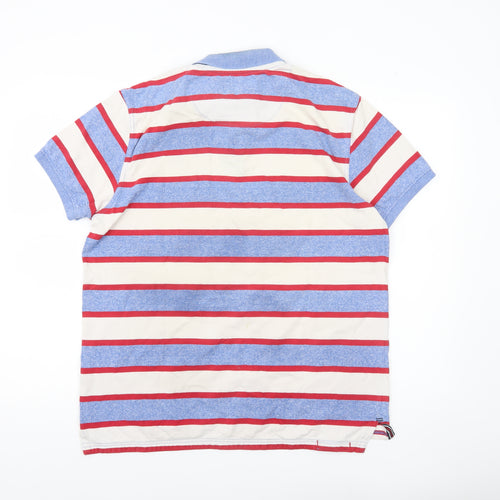 F&F Men’s Blue Red White Striped Polo Shirt L Cotton Casual