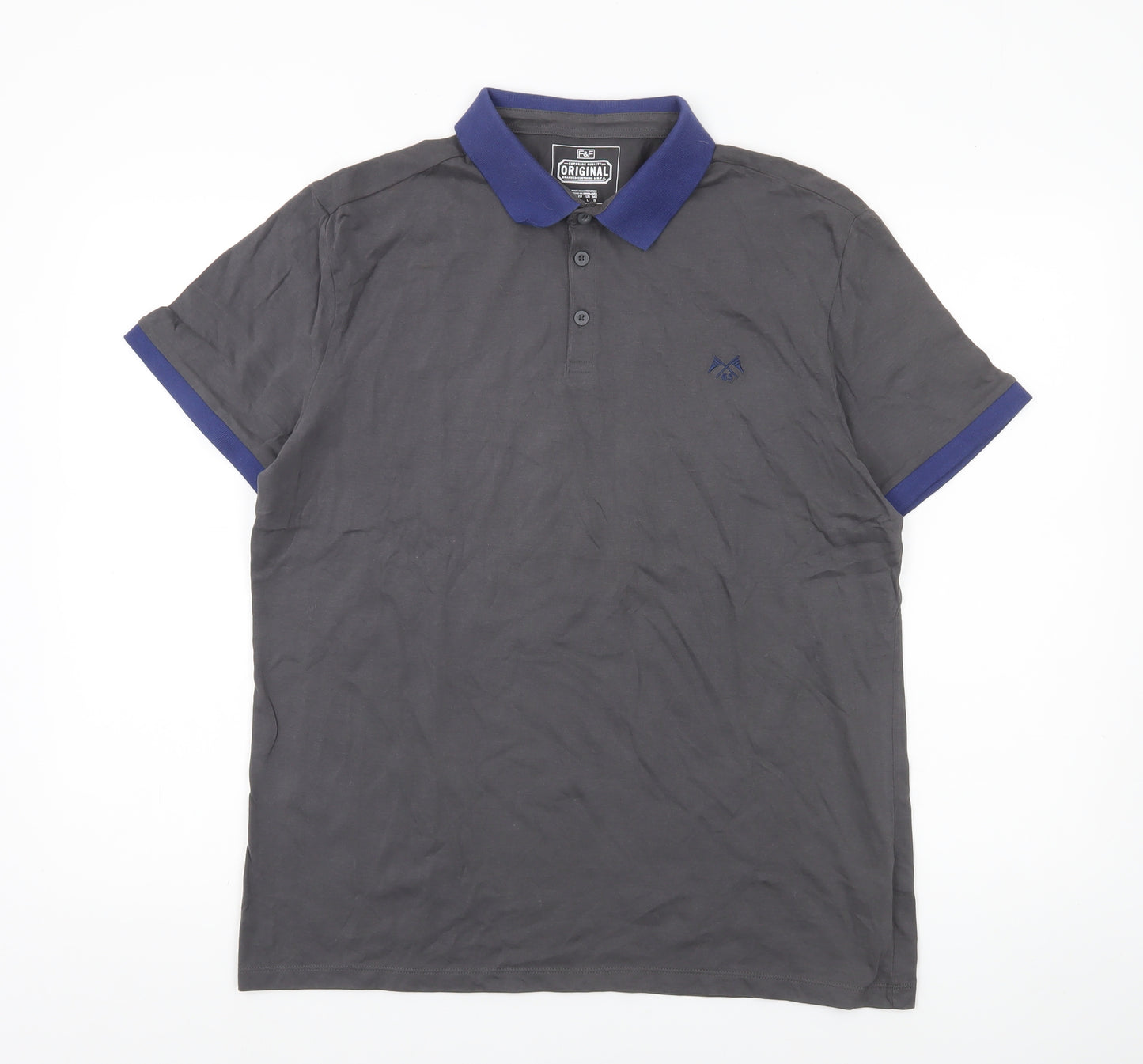 F&F Men's Grey Polo Shirt L Cotton Casual Short Sleeve