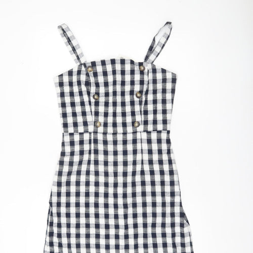 Miss Selfridge Women Black White Check Mini Pinafore Dress Size 10