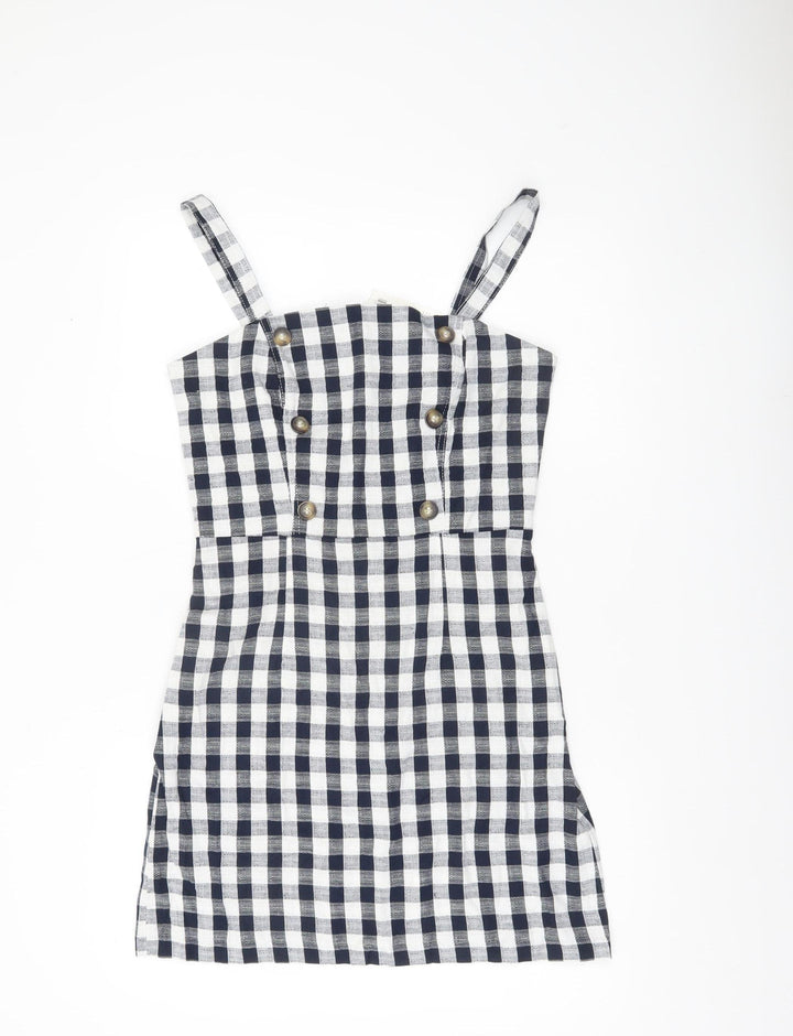 Miss Selfridge Women Black White Check Mini Pinafore Dress Size 10
